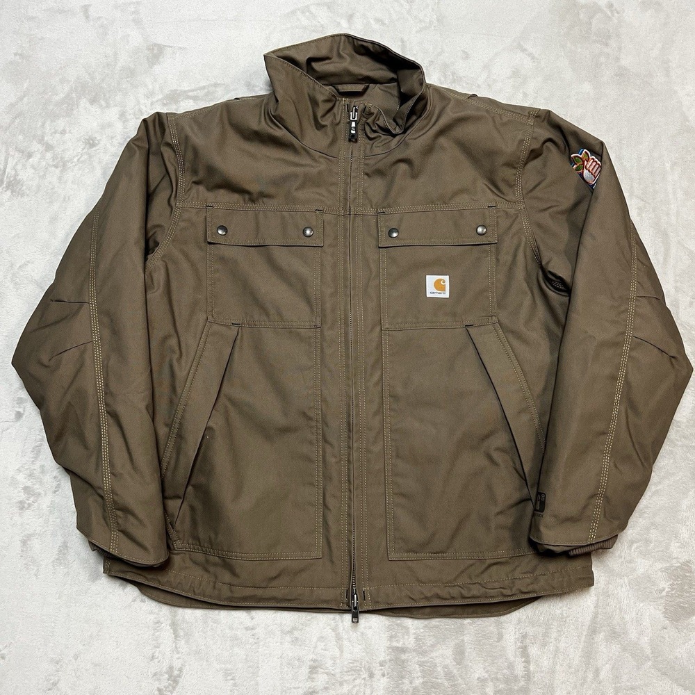 Carhartt Mens XL Brown Quick Duck Jefferson Jacket Pride in Tobacco Patch